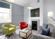 Counselling Talking Therapy Room to rent in Stroud, Gloucestershire with modern stylish interior design in grey red lime green and blue